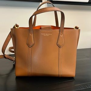 Tory Burch Tan Leather Tote with Orange Interior